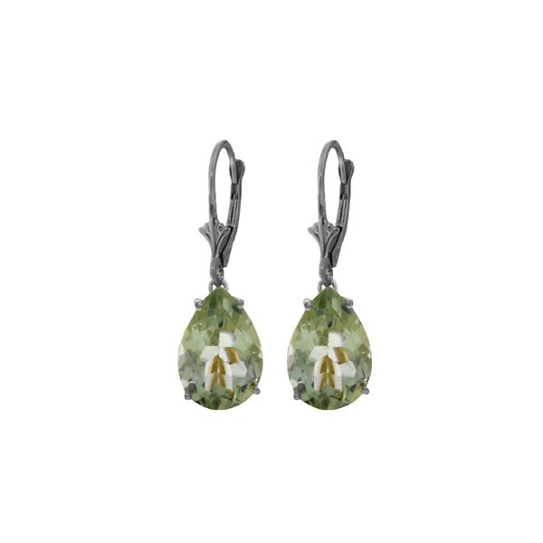 Genuine 10 ctw Green Amethyst Earrings 14KT White Gold - REF-45N3R