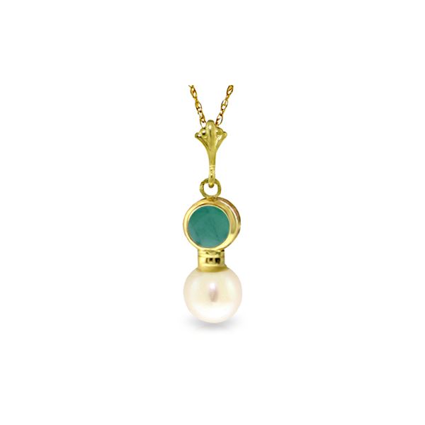 Genuine 2.48 ctw Emerald & Pearl Necklace 14KT Yellow Gold - REF-20A4K