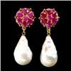 Image 1 : Natural Pearl Baroque  23x14 MM & Red Ruby Earrings