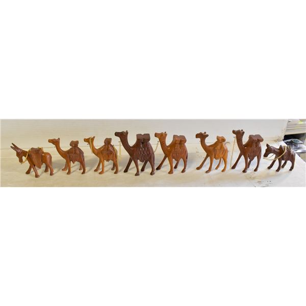 8 X HAND CARVED EGYPTIAN WOOD CAMEL CARAVAN