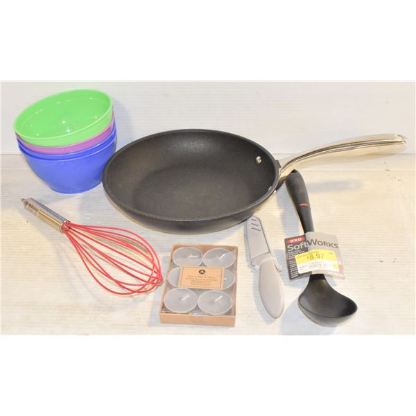 FLAT OF KITCHEN ITEMS & DISHWARE