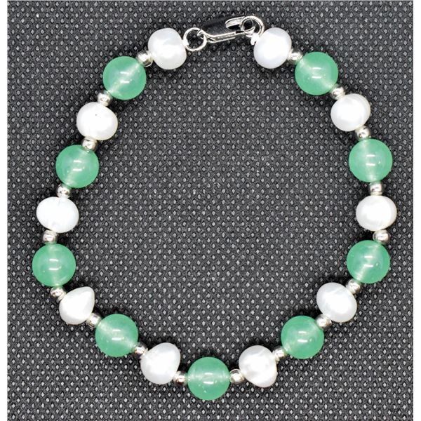 #280-FRESH WATER PEARL &  GREEN JADE BRACELET