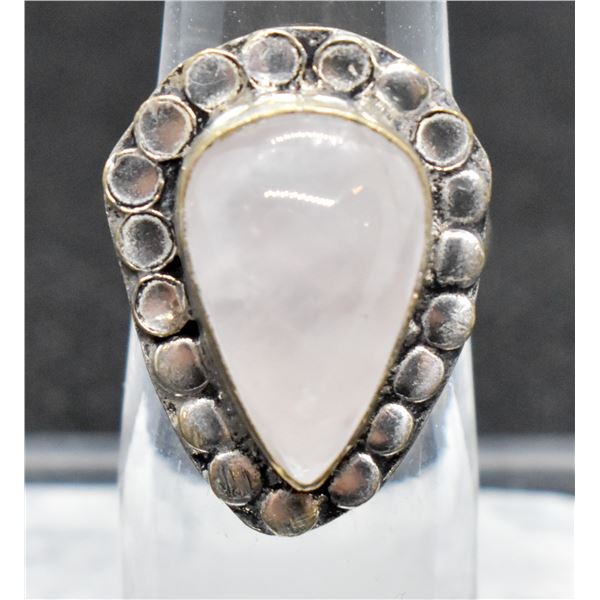 #66-NATURAL PINK ROSE QUARTZ RING SIZE 6.75