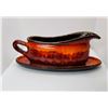 Image 1 : 3)  MID CENTURY POTTERY GLAZED GRAVY BOAT AND