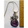 Image 1 : 18)  PEAR SHAPED NATURAL AMETHYST PENDANT WITH