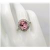 Image 1 : 28)  PIN & CLEAR CZ DOUBLE HALO RING, SIZE 8,
