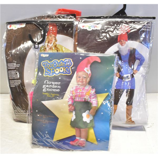 ADULT MAN, WOMAN AND CHILD COSTUME SETS IN BAGS