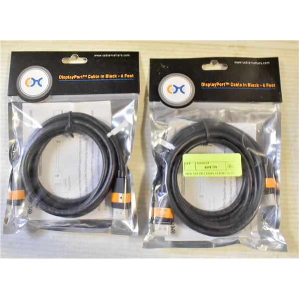 NEW SET OF 2 DISPLAYPORT HDMI CABLES, 6', BLACK