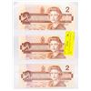 Image 1 : SET OF 3 CANADIAN 2 DOLLAR BILLS 1986