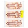 Image 1 : SET OF 3 CANADIAN 2 DOLLAR BILLS 1986