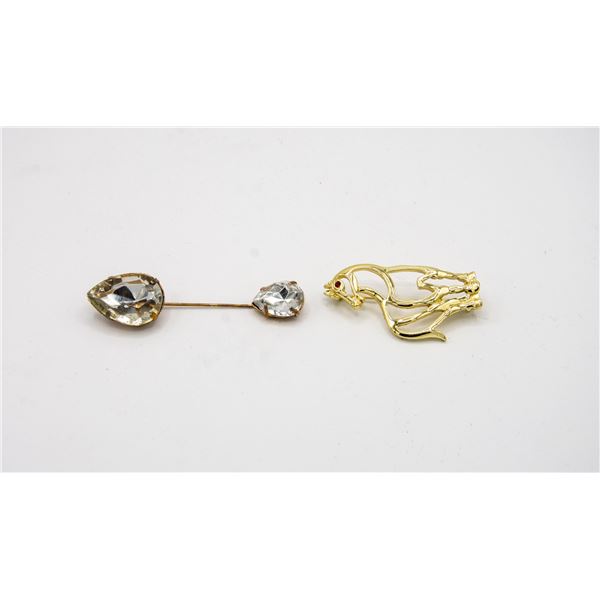 VINTAGE HORSE BROOCH AND LARGE STONE STICK/HAT