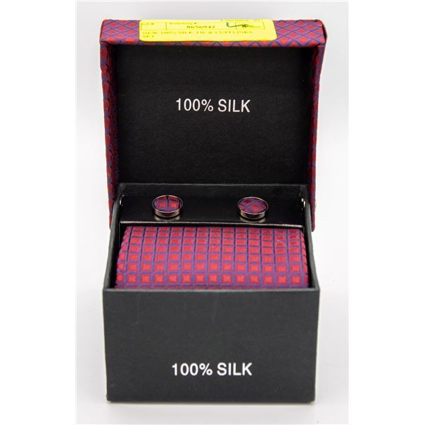 NEW 100% SILK TIE & CUFFLINKS SET