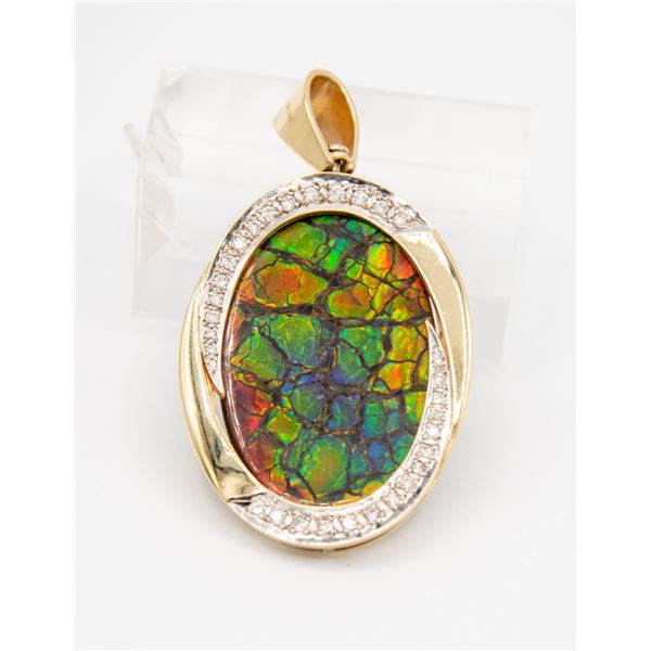 14K YELLOW AND WHITE GOLD DIAMOND SET AMMOLITE PEN