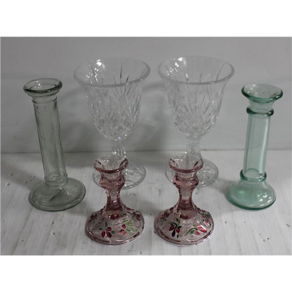 ASSORTED GLASS CANDLE HOLDERS