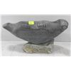 Image 1 : 14" HEAVY SOAPSTONE SEAL STATUE ON BASE