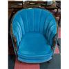 ANTIQUE WOOD CARVED BLUE UPHOLSTERED CHAIR