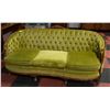 Image 1 : VINTAGE WOOD CARVED GREEN UPHOLSTERED SOFA