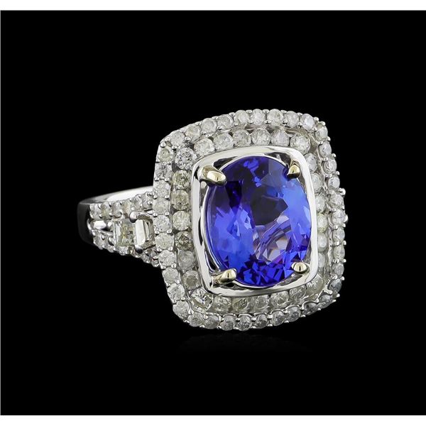 3.86 ctw Tanzanite and Diamond Ring - 14KT White Gold