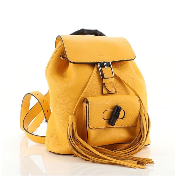 Gucci Yellow Leather Bamboo Tassel Mini Backpack