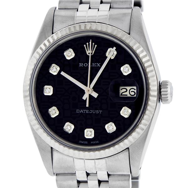 Rolex Mens 36 Stainless Black Diamond Oyster Perpetual Datejust Wristwatch