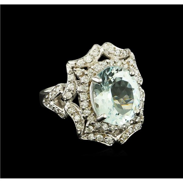 4.03 ctw Aquamarine and Diamond Ring - 14KT White Gold