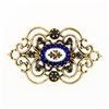 Image 1 : Vintage 14k Gold Round Sapphire 4mm Pearl & Blue Enamel Textured Open Brooch Pin