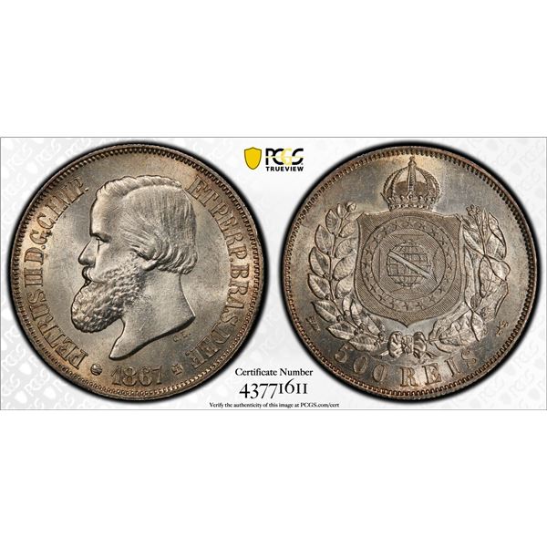 BRAZIL: AR 500 reis, 1867, PCGS MS62