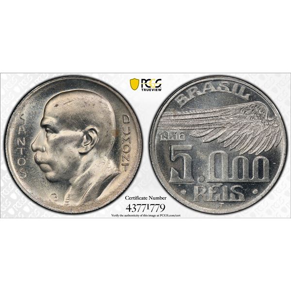 BRAZIL: AR 5000 reis, 1936, PCGS MS65