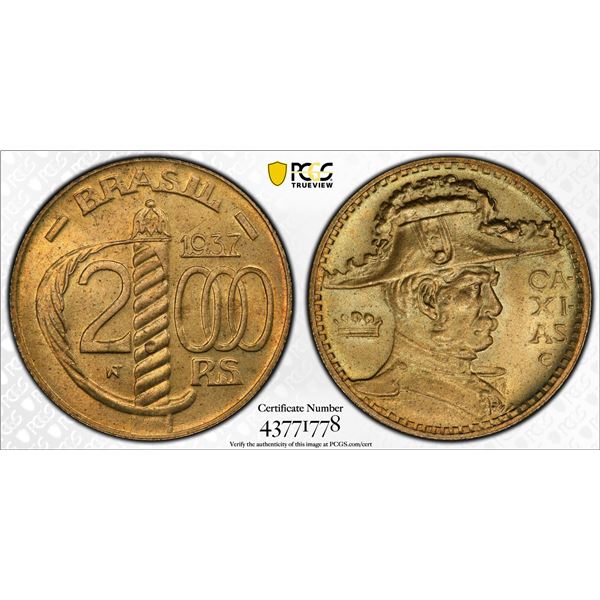 BRAZIL: 2000 reis, 1937, PCGS MS65
