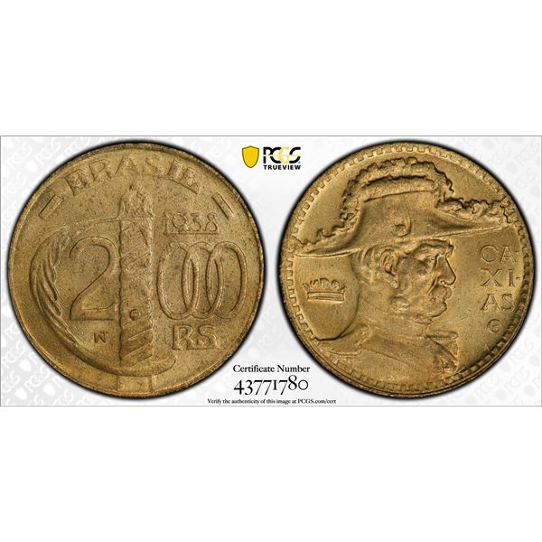 BRAZIL: 2000 reis, 1938, PCGS MS66