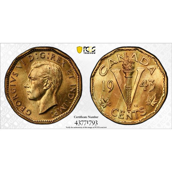 CANADA: 5 cents, 1943, PCGS MS64