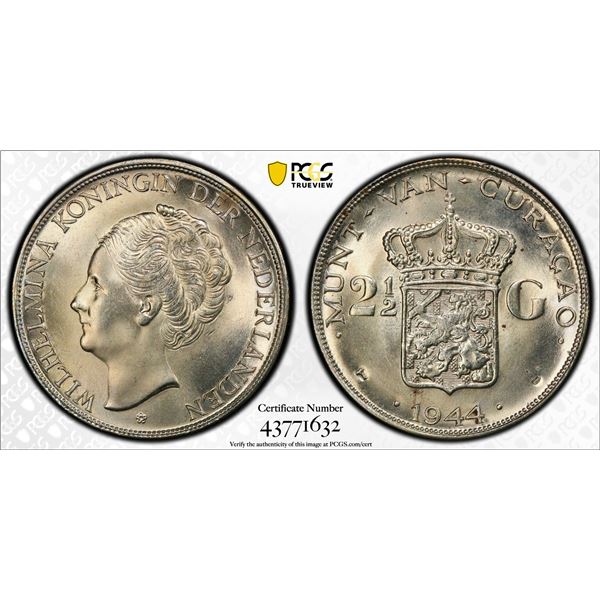 CURAÇAO: AR 2½ gulden, 1944-D, PCGS MS64