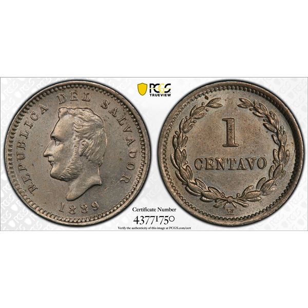 EL SALVADOR: 1 centavo, 1889-H, PCGS UNC Details