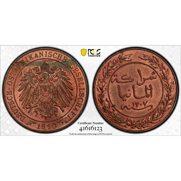GERMAN EAST AFRICA: AE pesa, 1890/AH1307, PCGS UNC Details