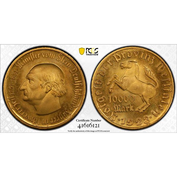 WESTPHALIA: 10,000 mark, 1923, PCGS MS65