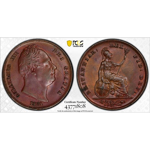 GREAT BRITAIN: AE farthing, 1831, PCGS AU Details