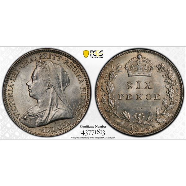 GREAT BRITAIN: AR sixpence, 1893, PCGS MS63