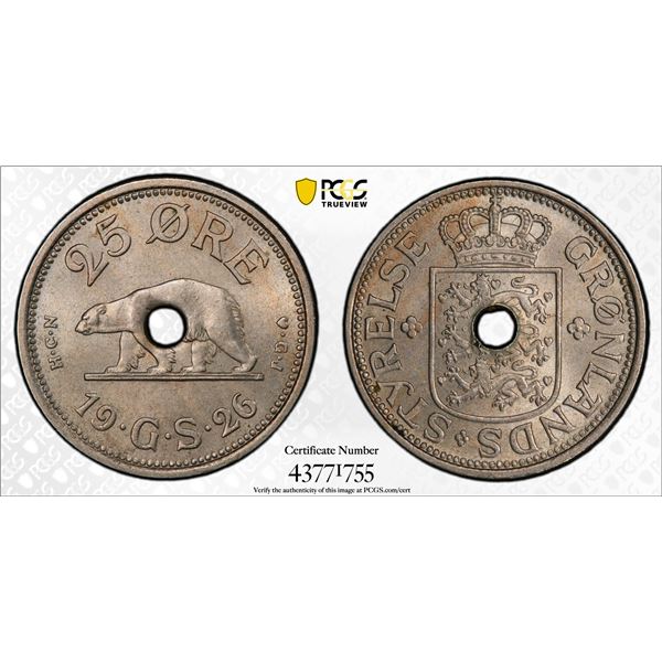 GREENLAND: 25 øre, 1926, PCGS MS65
