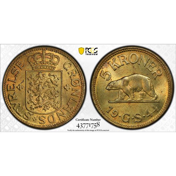 GREENLAND: 5 kroner, 1944, PCGS MS64