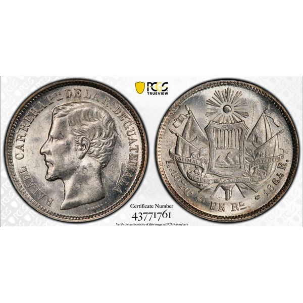 GUATEMALA: AR real, 1864, PCGS MS64