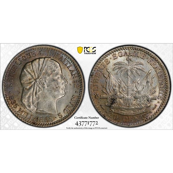 HAITI: AR 20 centimes, 1895, PCGS MS63