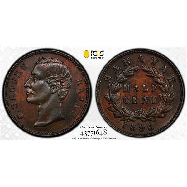 SARAWAK: AE ½ cent, 1896-H, PCGS UNC Details