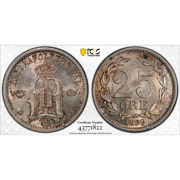 SWEDEN: AR 25 öre, 1889, PCGS MS64