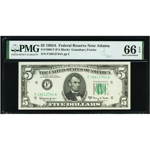 1963A $5 Atlanta FRN PMG 66EPQ
