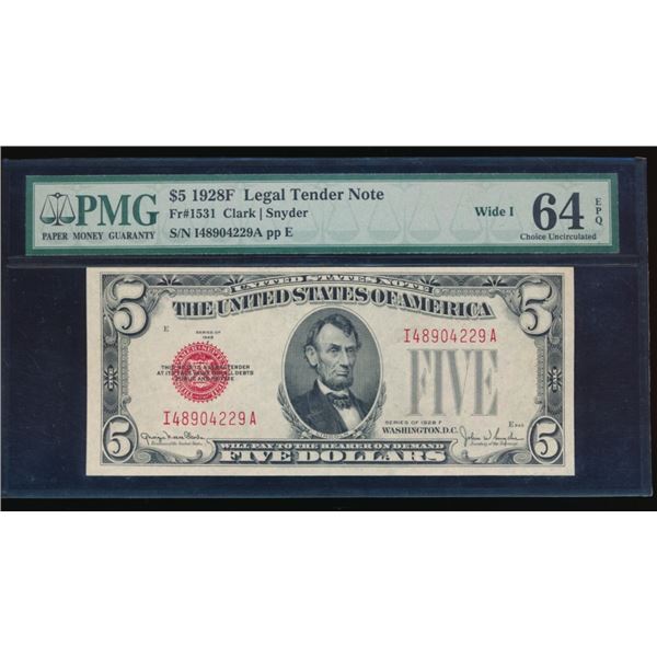 1928F $5 Legal Tender Note PMG 64EPQ