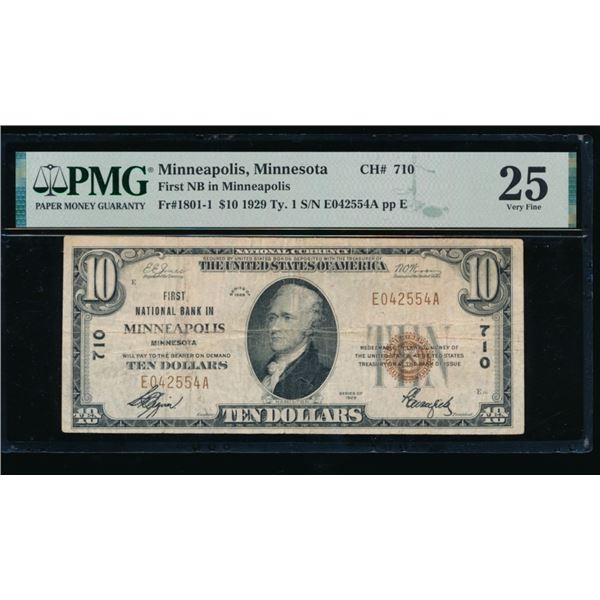 1929 $10 Minneapolis MN National PMG 25