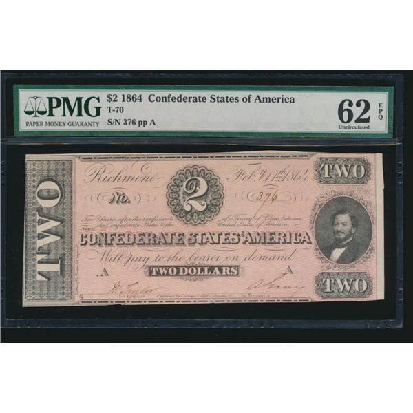 1864 $2 T-70 Confederate PMG 62EPQ