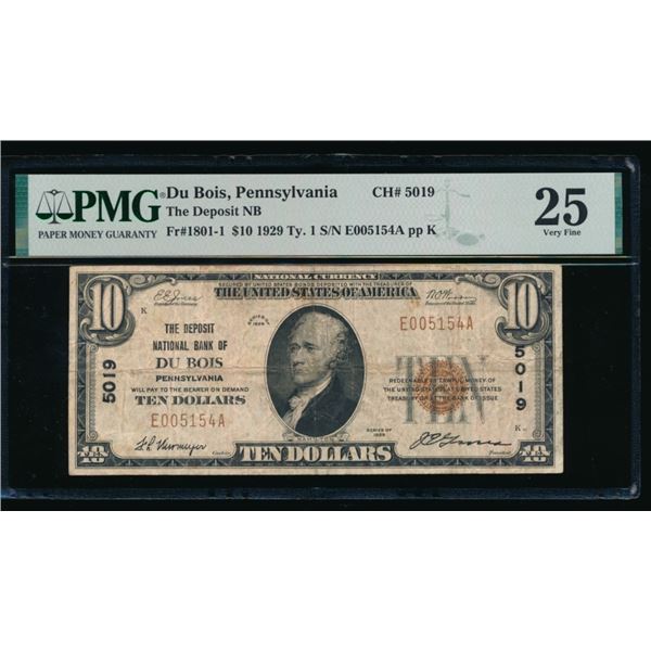 1929 $10 Du Bois PA National PMG 25
