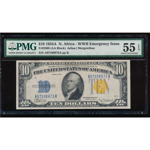 1934A $10 N Africa Silver Certificate PMG 55EPQ