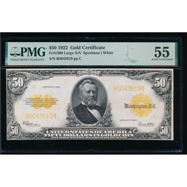 1922 $50 Gold Certificate PMG 55